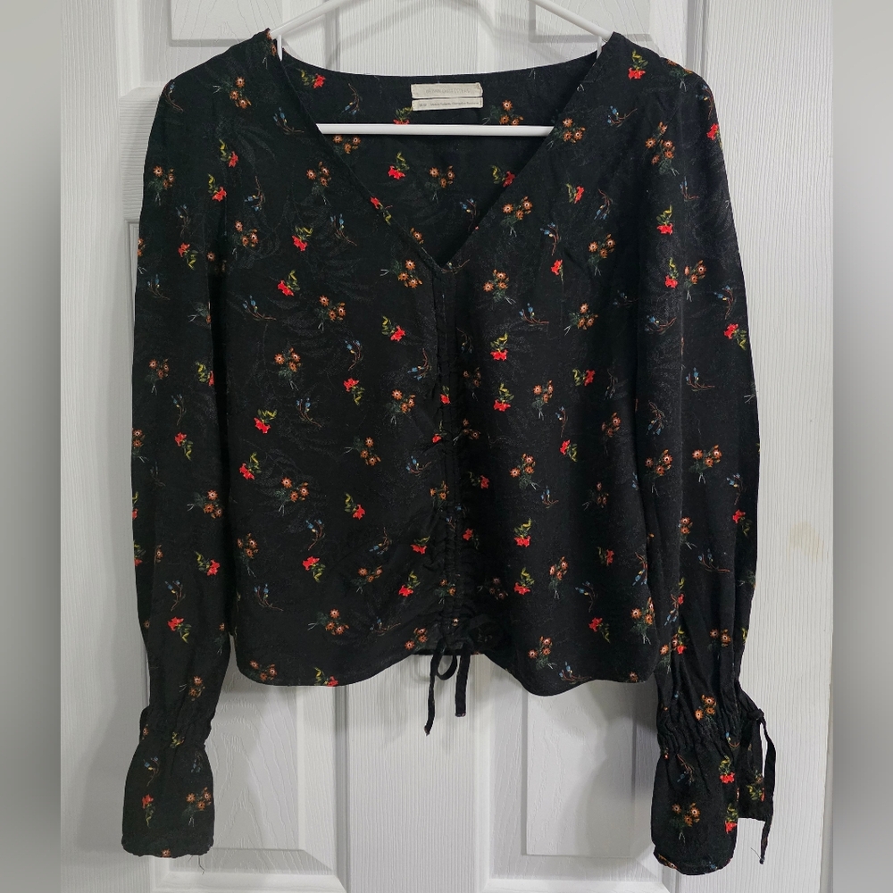 UO Floral Black Long Sleeve Blouse